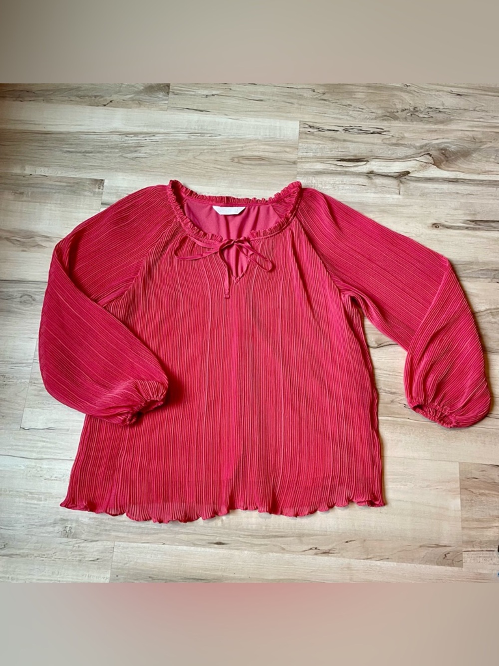 Lauren Conrad pink Pleated chiffon Tie-Neck Blouse